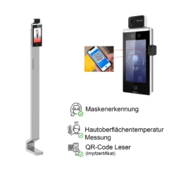 German Protect Terminal Mit Maskenerkennung Sowie Hautoberflächentemperatur Messung Und QR Leser Für Impfpasskontrolle